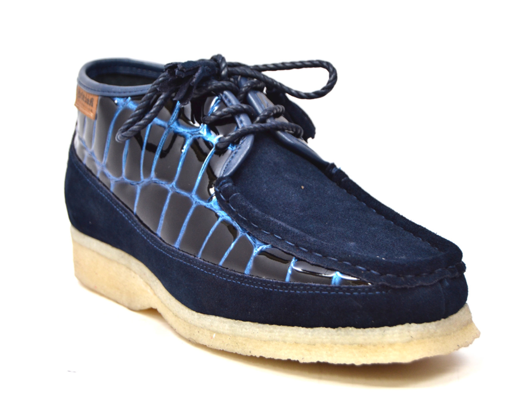 British Collection Knicks Suede and Croc Lace Up Shoe with Crepe Sole Croc Pattern Suede Handmade Available in Black Navy Burgundy